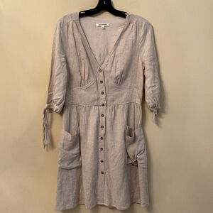 First Monday Button Down Ruffle Cotton Linen Midi Dress